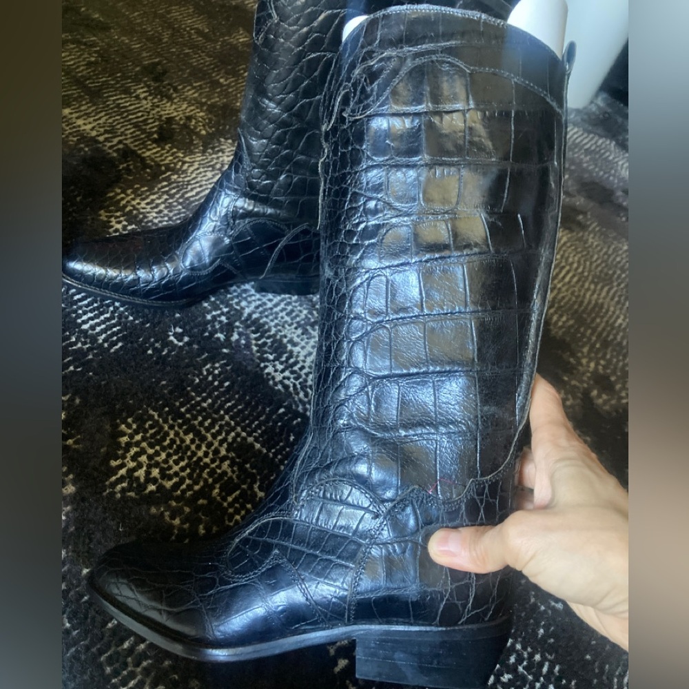 Vtg NEW joan and david crocodile cowboy boots 6.5 black leather animal western - Picture 3 of 12